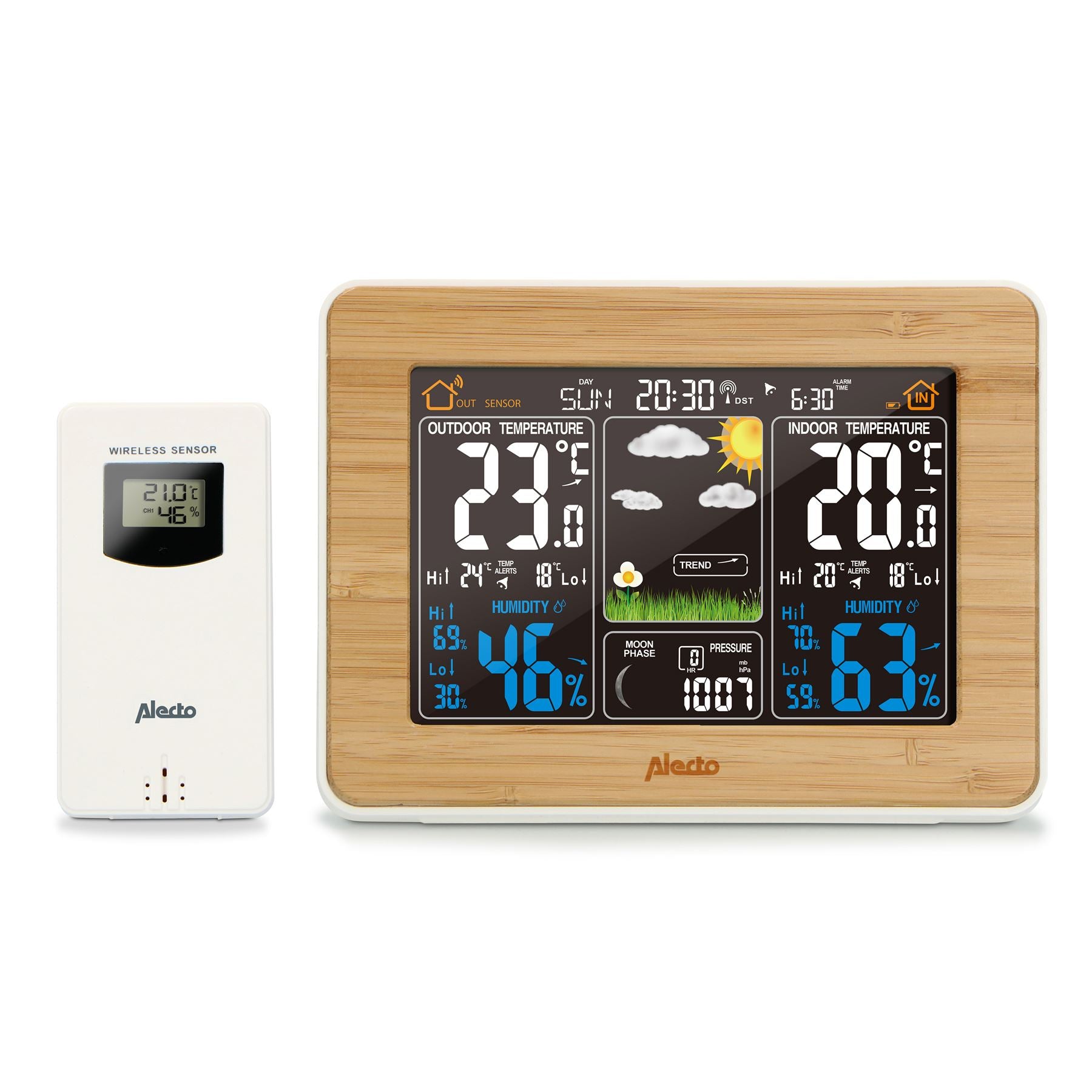 Alecto WS-1560 Indoor/Outdoor Wireless Weather Station, Temperature, Pressure, Forcast, Humidity, Moon Phase & More - Bamboo