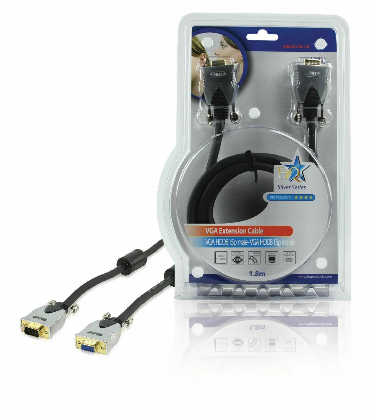 VGA Cable | VGA Male | VGA Female | Gold Plated |Metal Ended | 1.80 m | Round | ABS | Black