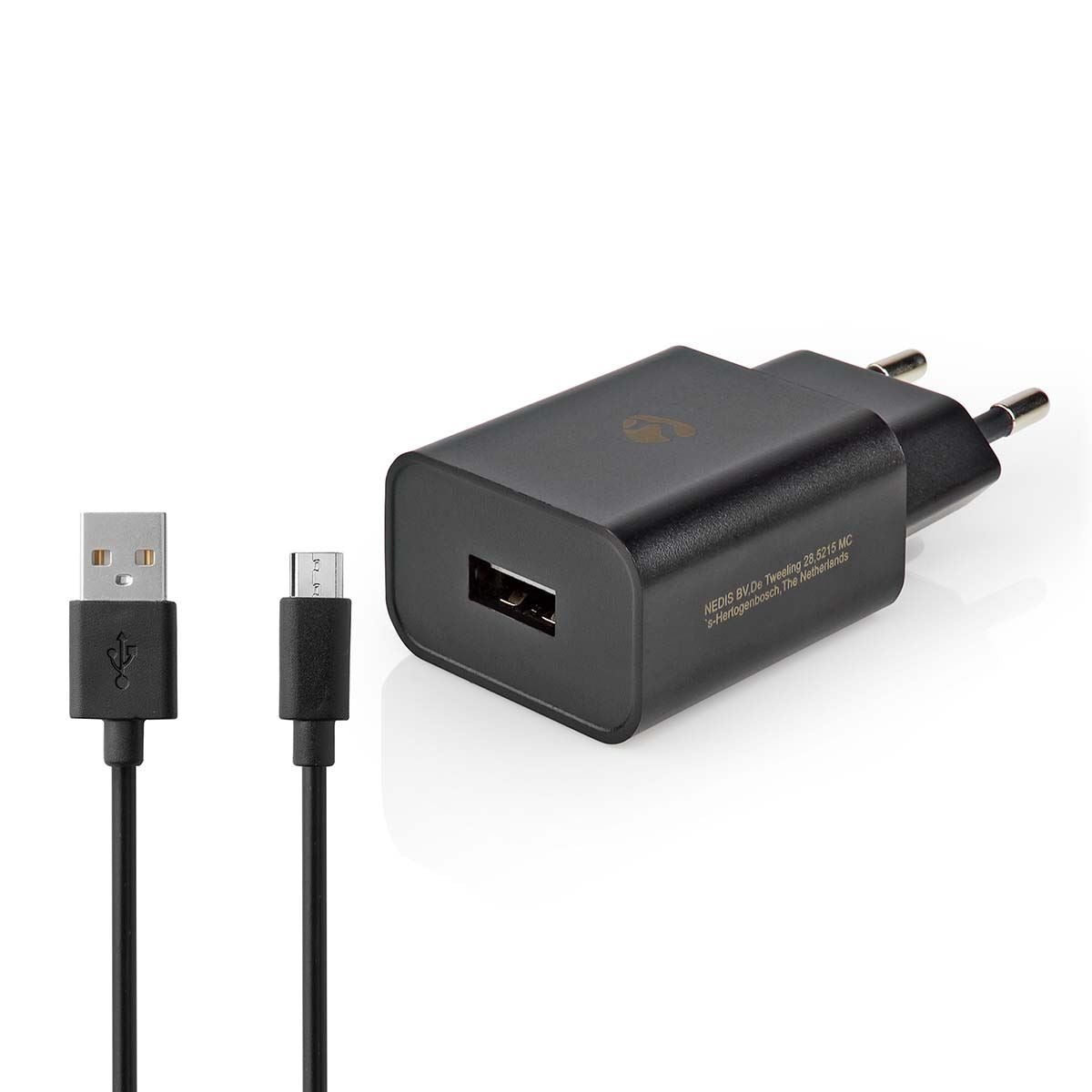 Nedis EU Euro Travel Wall Charger | 5 W | 1.0 A | Number of outputs: 1 | USB-A | Micro USB (Loose) Cable | 1.00 m | Single Voltage Output | Black