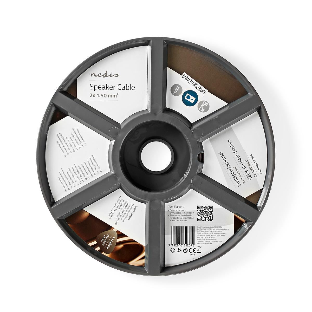 Nedis Speaker Cable | 2 x 1.50 mm² | Full Copper| 100.0 m | Round | PVC | Transparent | Reel