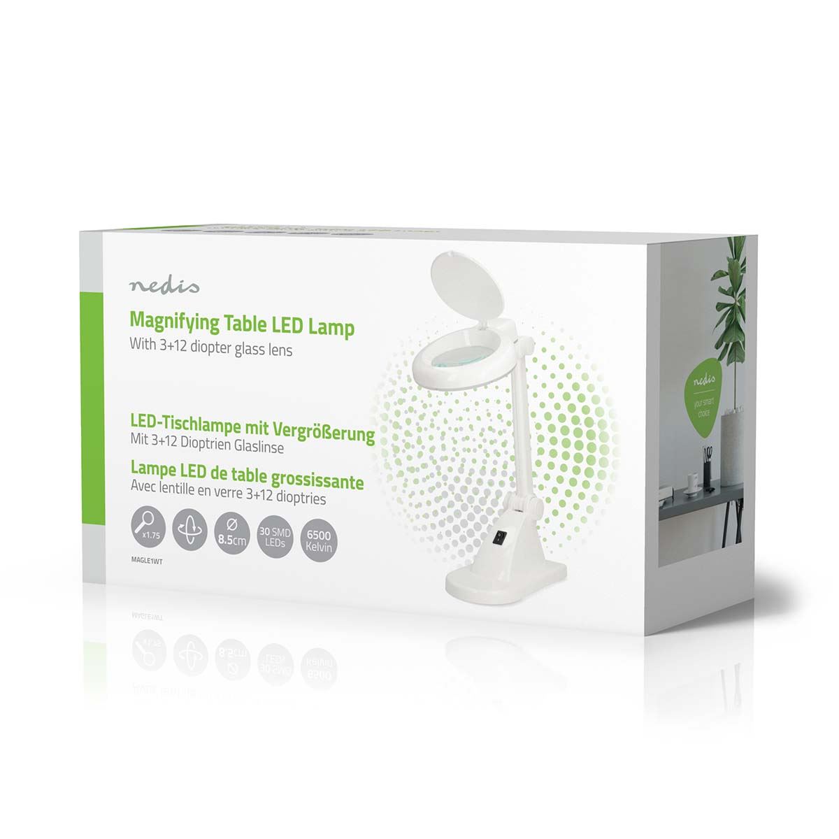 Nedis Magnifying Table Lamp Close Work, Crafts & More | LED | Lens strength: 3 + 12 Diopter | 6500 K | 6 W | 400 lm | White