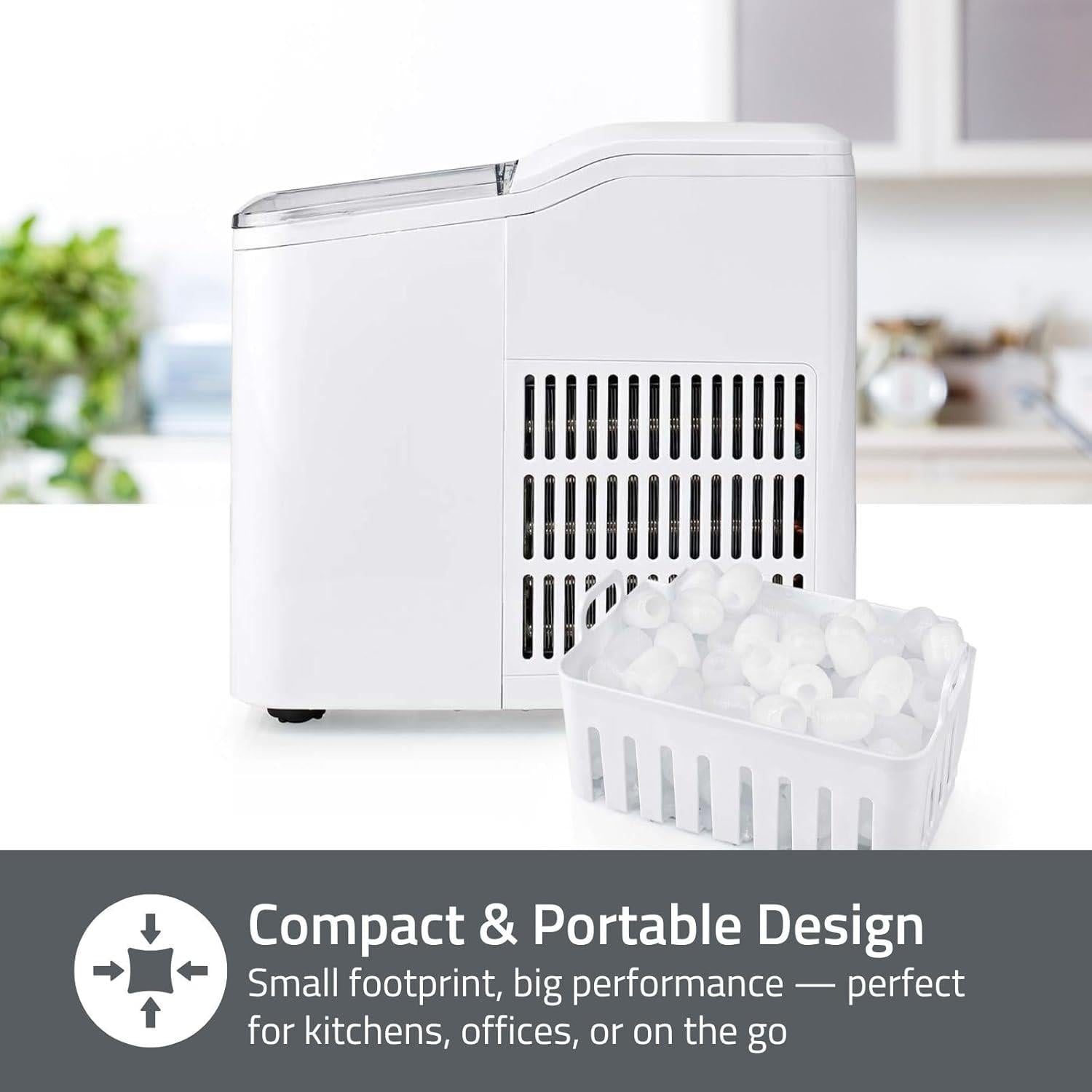 Nedis Ice Maker, Countertop Machine With 1.6L Tank, Up to 12 kg of Ice in 24hrs, Includes Removable Basket, Produces Ice Cubes in 8 Minutes - White