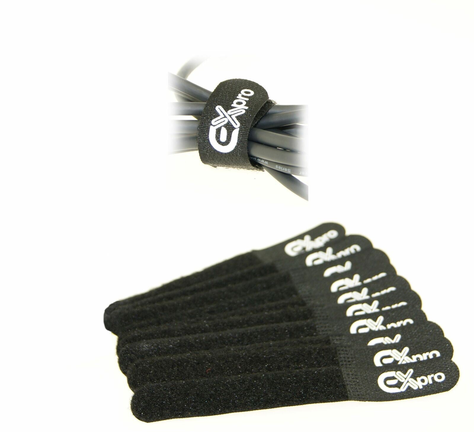 Ex-Pro Reusable Velcro Hook & Loop Self-Gripping Cable Ties 150mm x 20mm - 10 Pack Black [Bulk Pack]