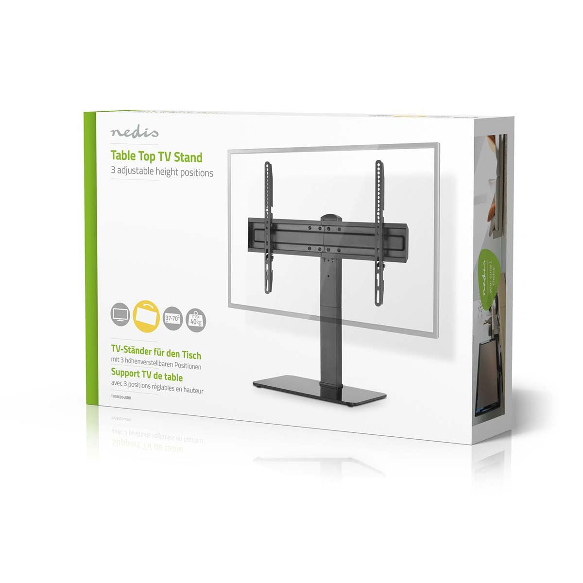 Nedis Fixed TV Desk Stand | 37 - 70 " | Maximum supported screen weight: 40 kg | Adjustable pre-fixed heights | Steel / Tempered Glass | Black