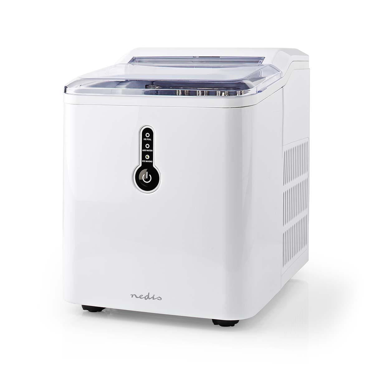 Nedis Ice Maker, Countertop Machine With 1.6L Tank, Up to 12 kg of Ice in 24hrs, Includes Removable Basket, Produces Ice Cubes in 8 Minutes - White