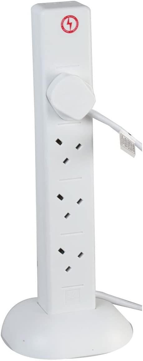 8 Gang Way 1m Metre 13A Mains Tower Surge Protected Power Extension Socket Lead Cable White