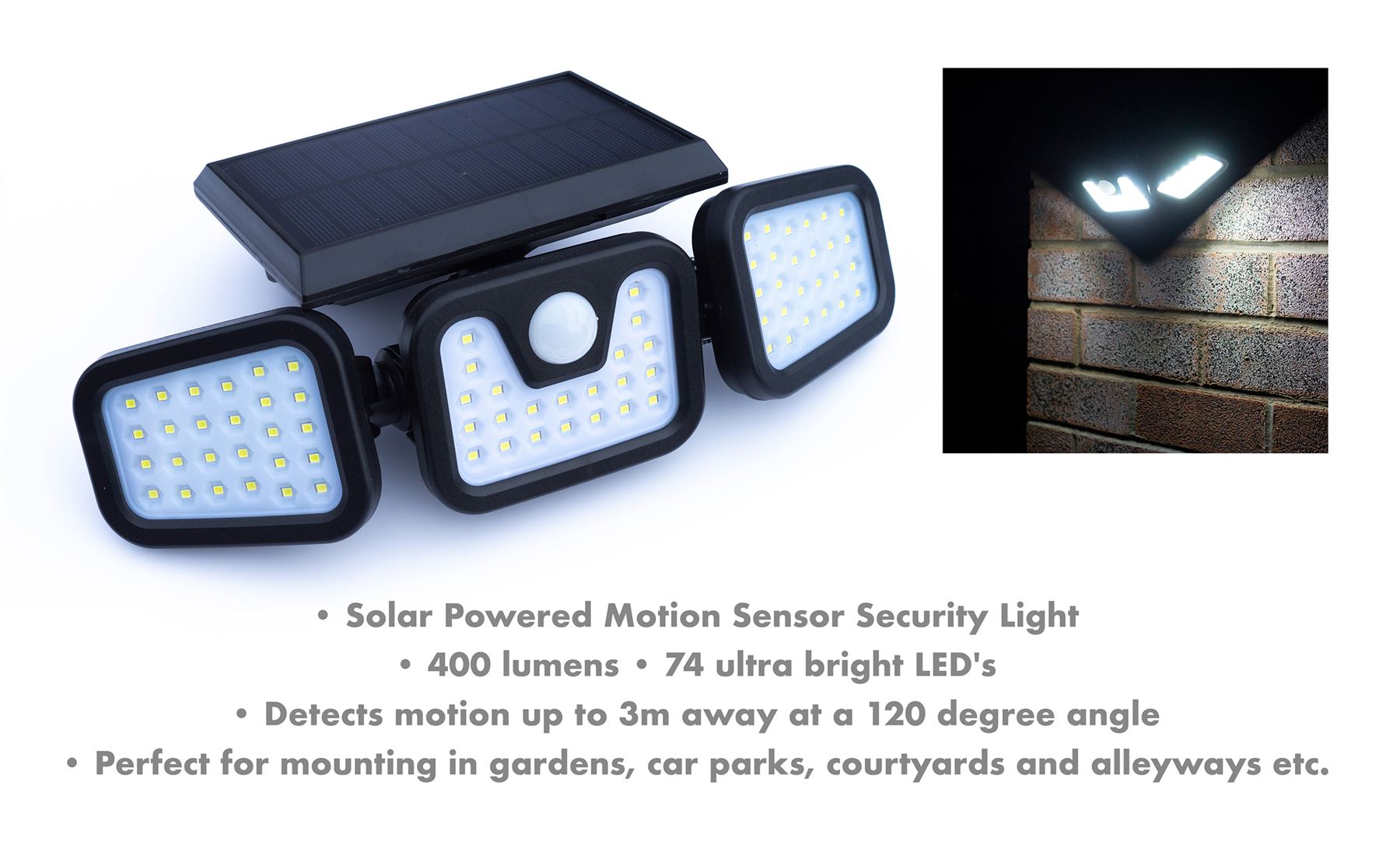 Solar Powered Adjustable PIR Motion Wall Sensor Security Light with 74 LEDs