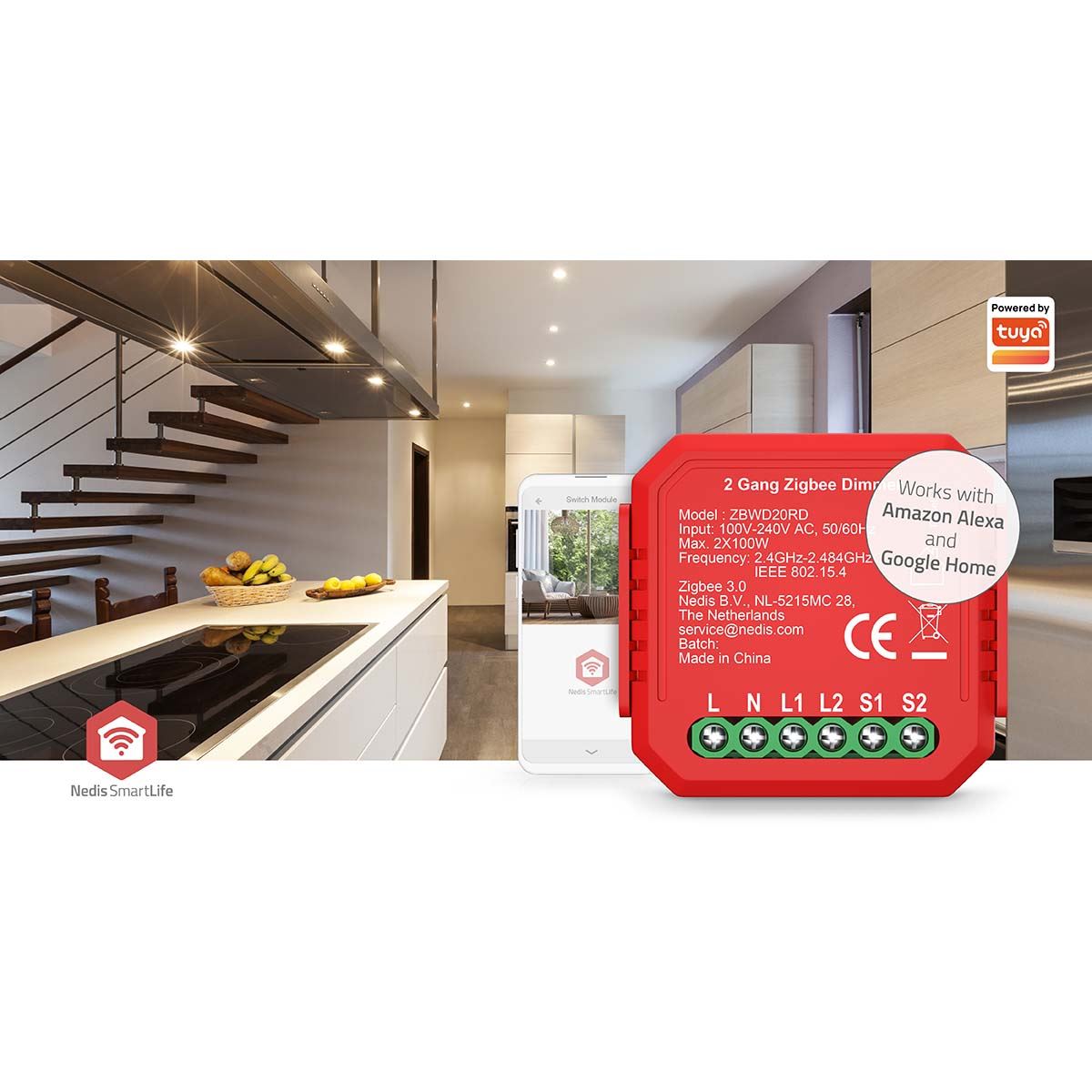 Nedis SmartLife Built-in Module | Double Triac Dimmer | 2 x 100 W | Terminal Connection | App available for: Android™ / IOS