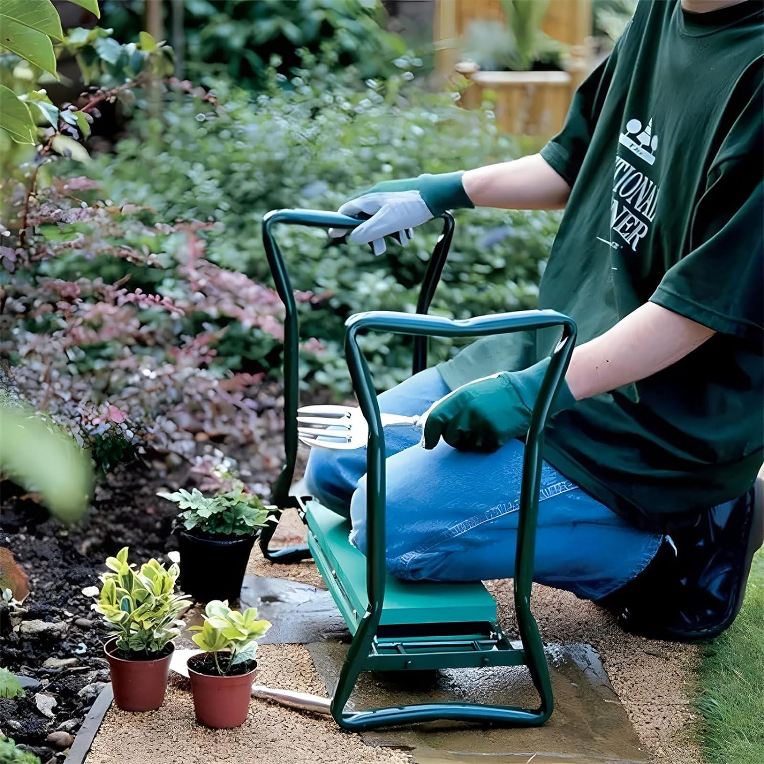 Garden Kneeler 2-in-1 Folding Gardening Padded Seat and Kneeling Stool Tool Bag