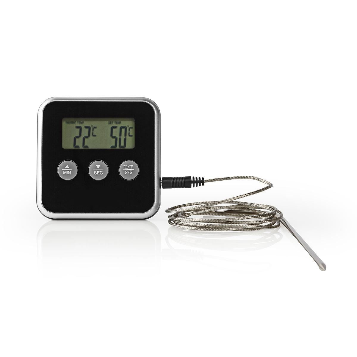 Nedis Meat Thermometer | Alarm / Timer | LCD Display | 0 - 250 °C | Black / Silver