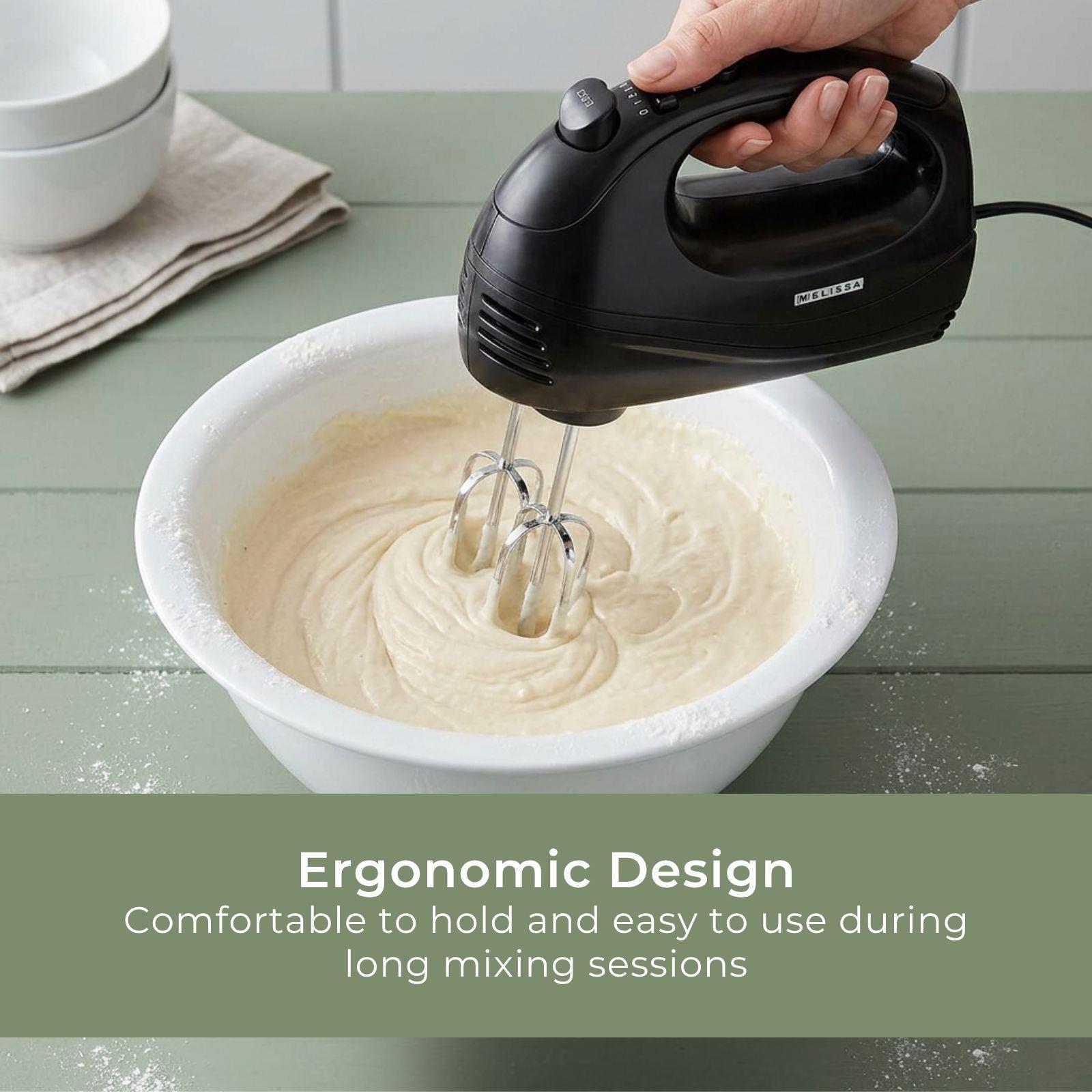 MELISSA Electric Hand Mixer with 5 speeds & turbo setting, 2 chrome plated beaters, all dishwasher safe, Easy release button, 300w - Black