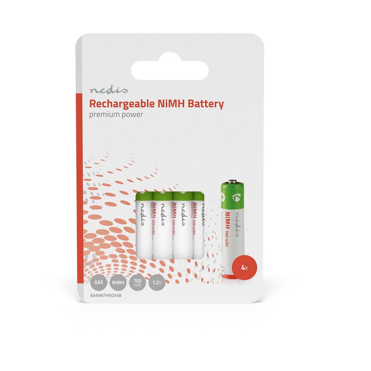 Nedis AAA Rechargeable NiMH Battery | 1.2 V DC | 700 mAh | Precharged | 4-Pack