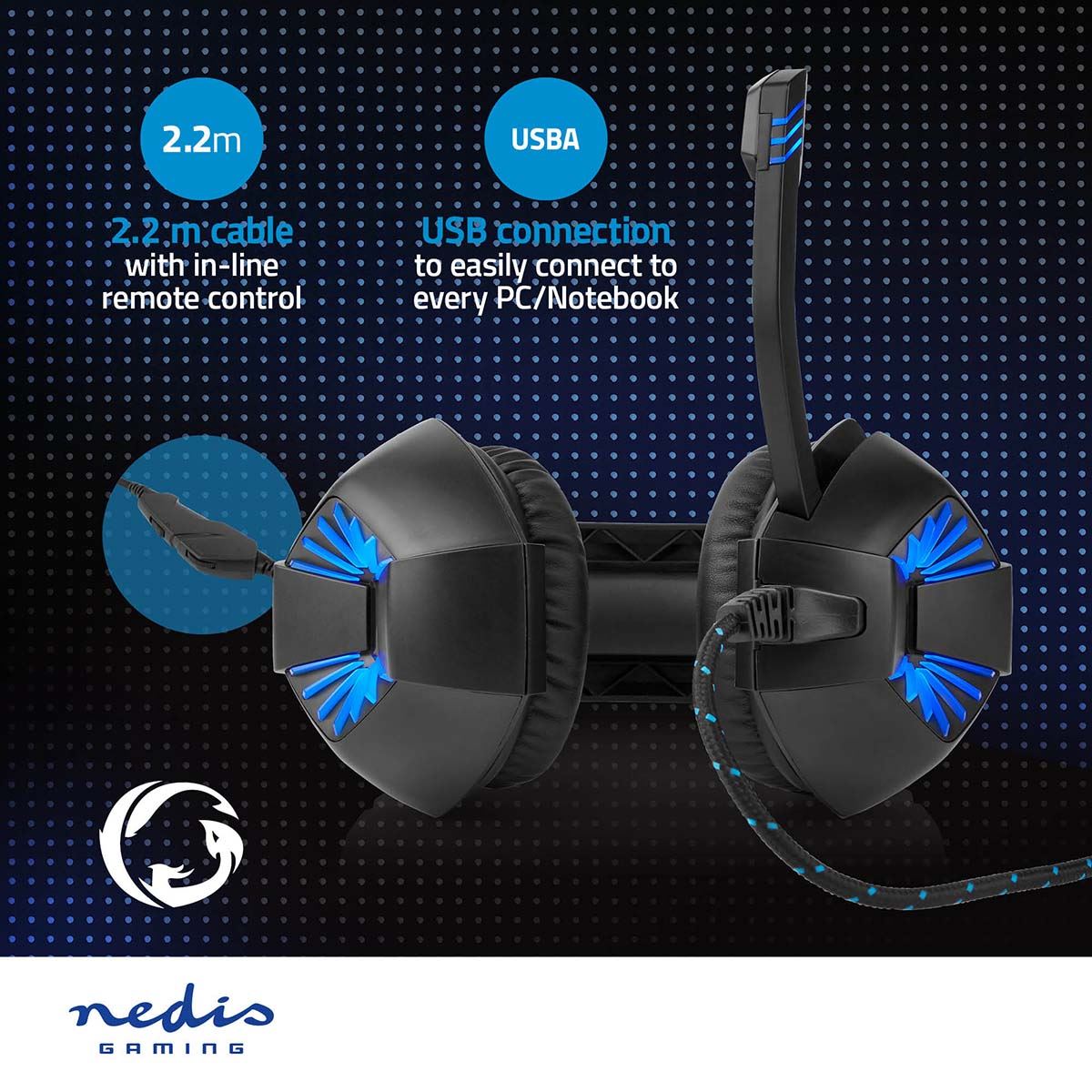 Nedis Gaming Headset | Over-Ear | Stereo | USB Type-A / 2x 3.5 mm | Fold-Away Microphone | 2.20 m | LED