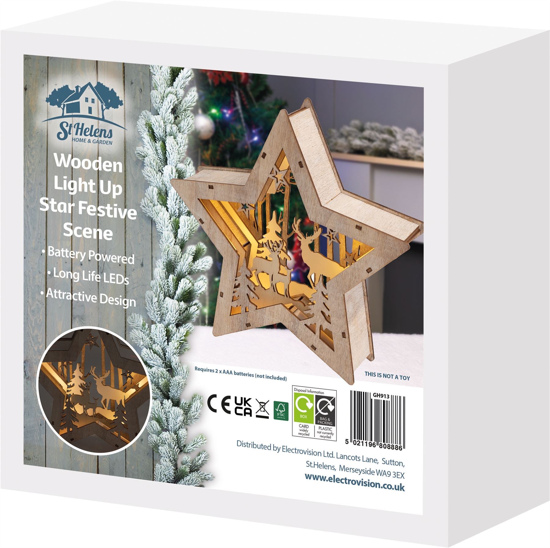 Wooden Light Up LED Christmas Star Reindeer Forest Scene Battery Powered