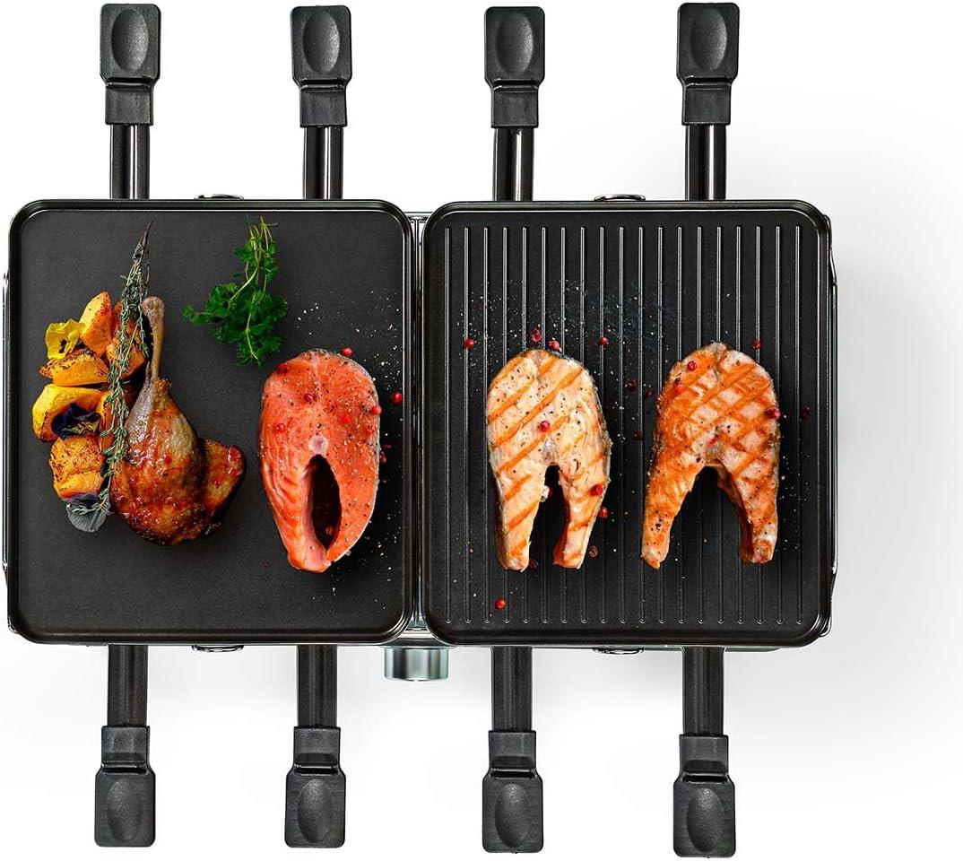 MELISSA Electric Raclette Gourmet Stone Grill, 8 Person Indoor Non-Stick Tabletop Cooker, Removable Hot Plate, Adjustable Thermostat, with 8 x Mini Cheese Pans & Spatulas, 1400W