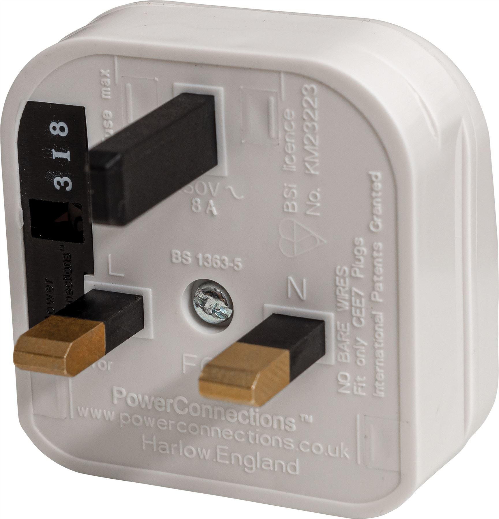 European 2 Pin EU Cable to UK Mains Plug Converter Adapter FCP Clamp-On 5A - White