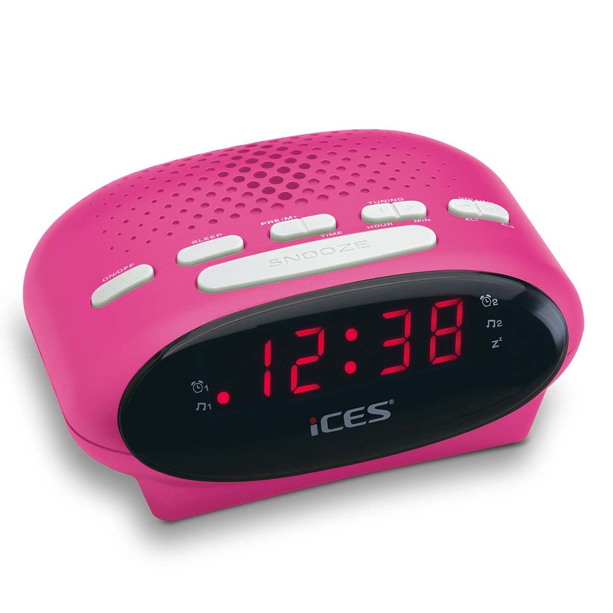 ICES Digital Desk Alarm Clock Radio LED | FM | Buzzer, Dual Alarm & Snooze function - Pink