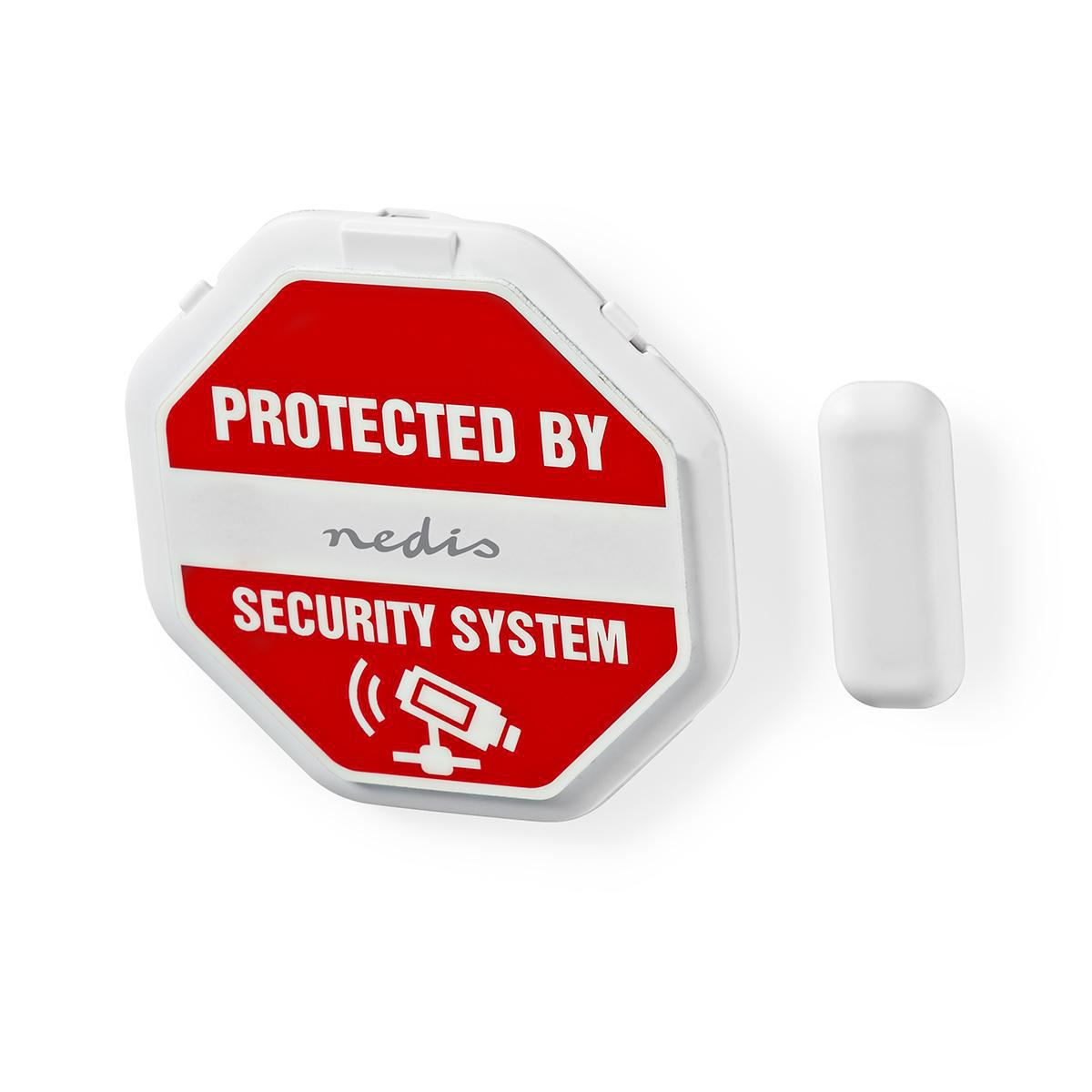 Nedis Ultra Thin Glass Break Vibration Shock Sensor Detector with 85dB Alarm & 2x Magnetic Sensors for Window Door Home Security - White