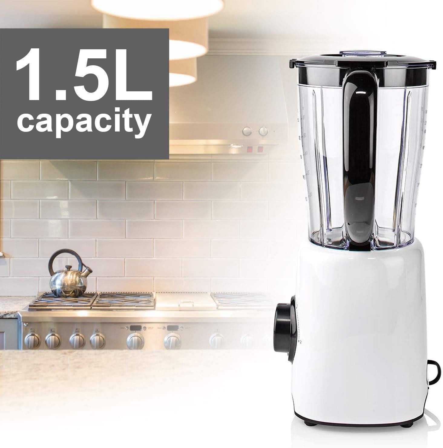 Nedis Table Top Blender, 800W, with 1.5L Plastic Jug, 2 Speed Settings and Pulse Function, Ideal for Fruit Juice, Vegetables, Soup, Smoothies, Protein Shakes and more - White