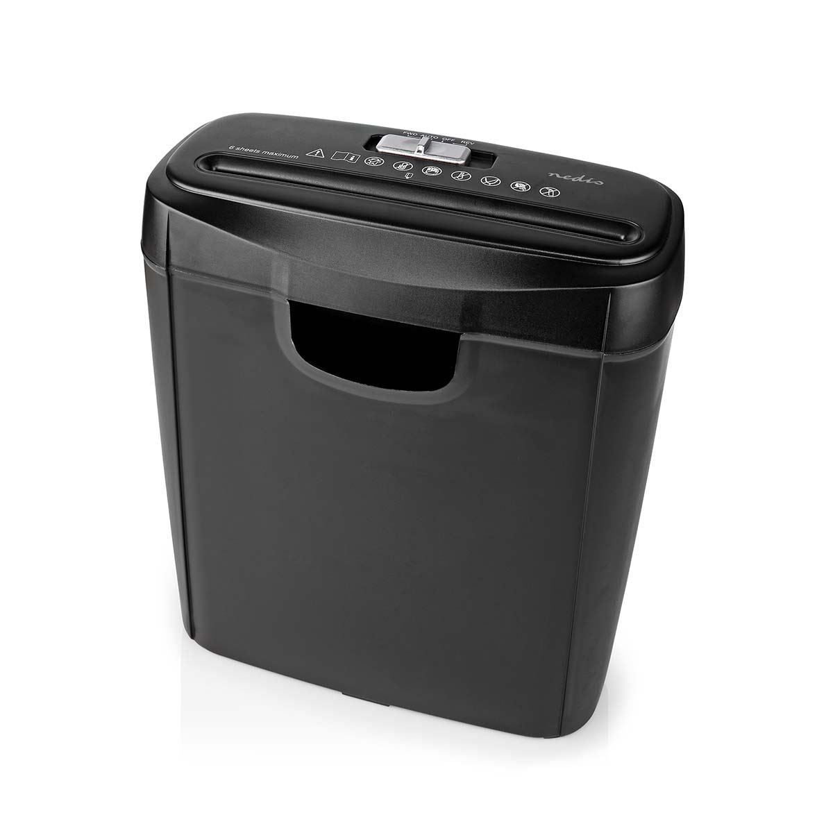 Nedis 6 Sheet Strip Cut Paper Shredder, DIN P-2 Security, Compact Shredder for Home & Small Office Use, Shreds Credit Cards, 10L Bin - Black