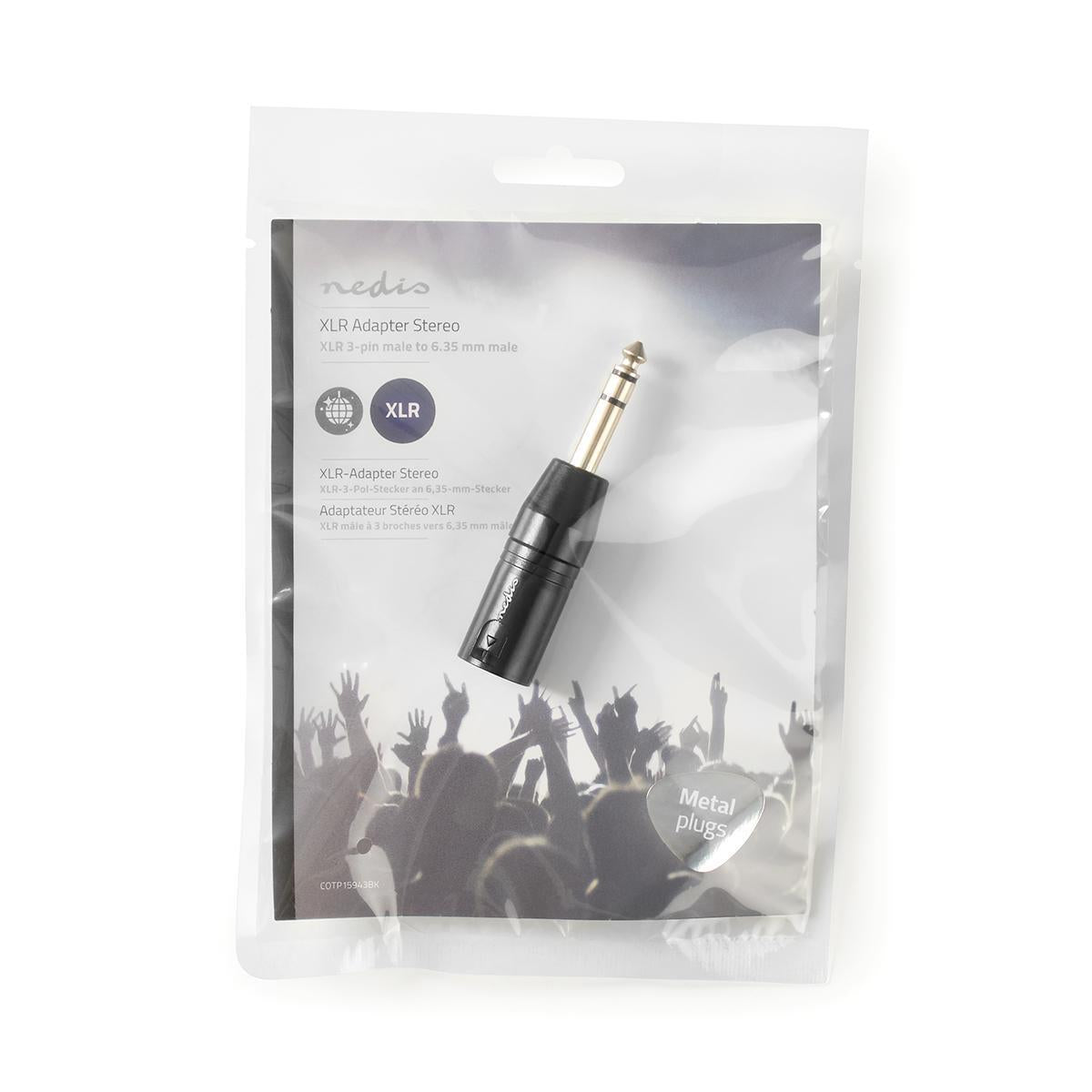 Nedis XLR Adapter | XLR 3-Pin Male | 6.35 mm Male | Nickel Plated | Straight | Metal | Black | 1 pcs | Polybag