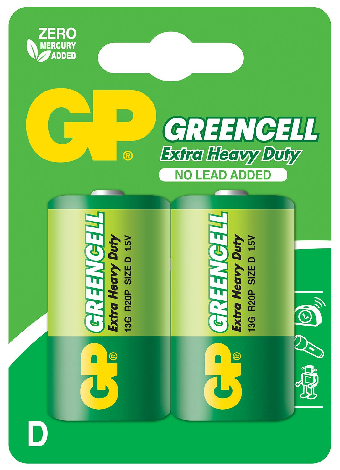 Gp D Battery Zinc Chloride D 1.5V - 2 Pack