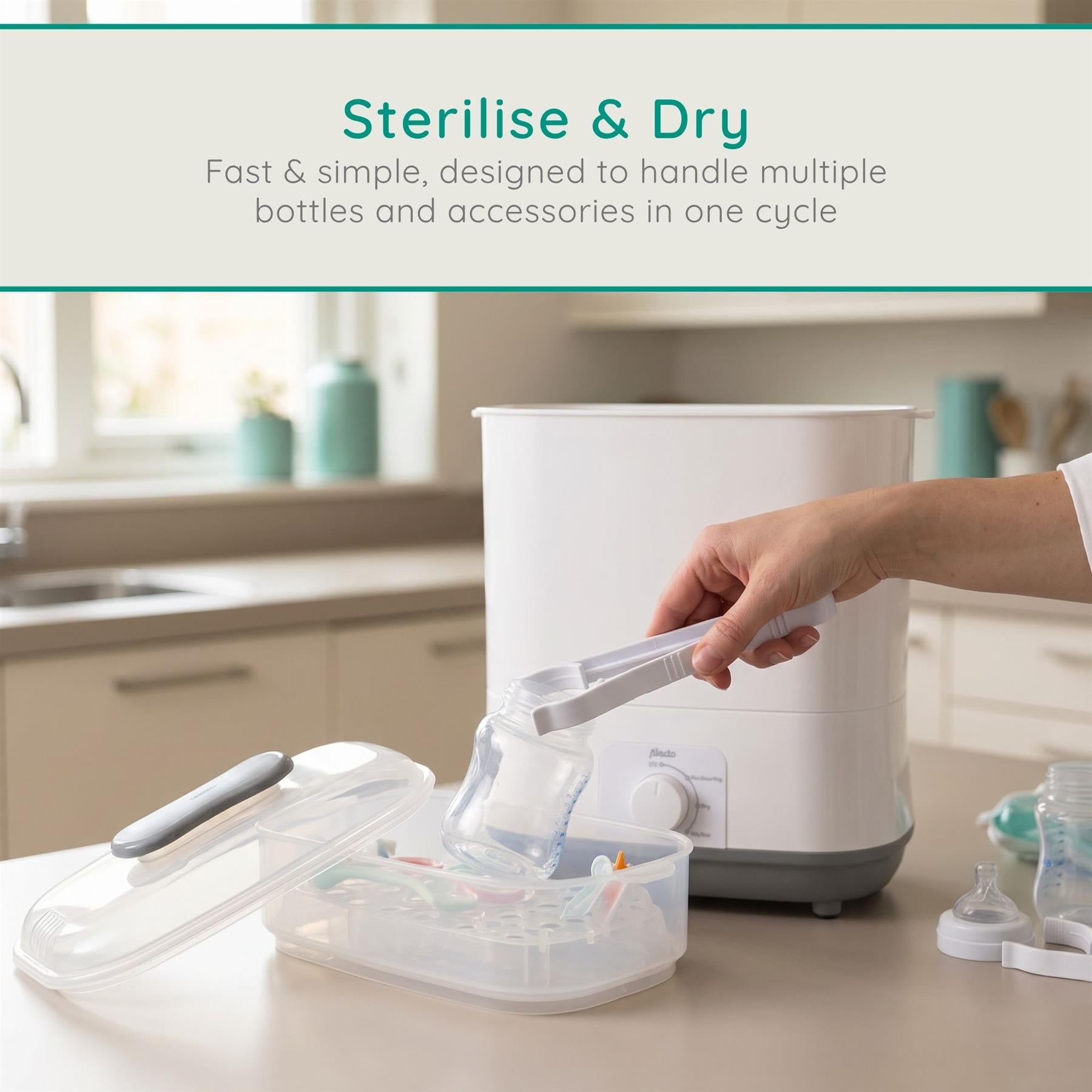 Alecto Premium Baby Bottle Steriliser and Dryer, Removes 99.9% of Bacteria, Chemical Free, Capacity 11 Bottles/Teats/Accessories | BF55