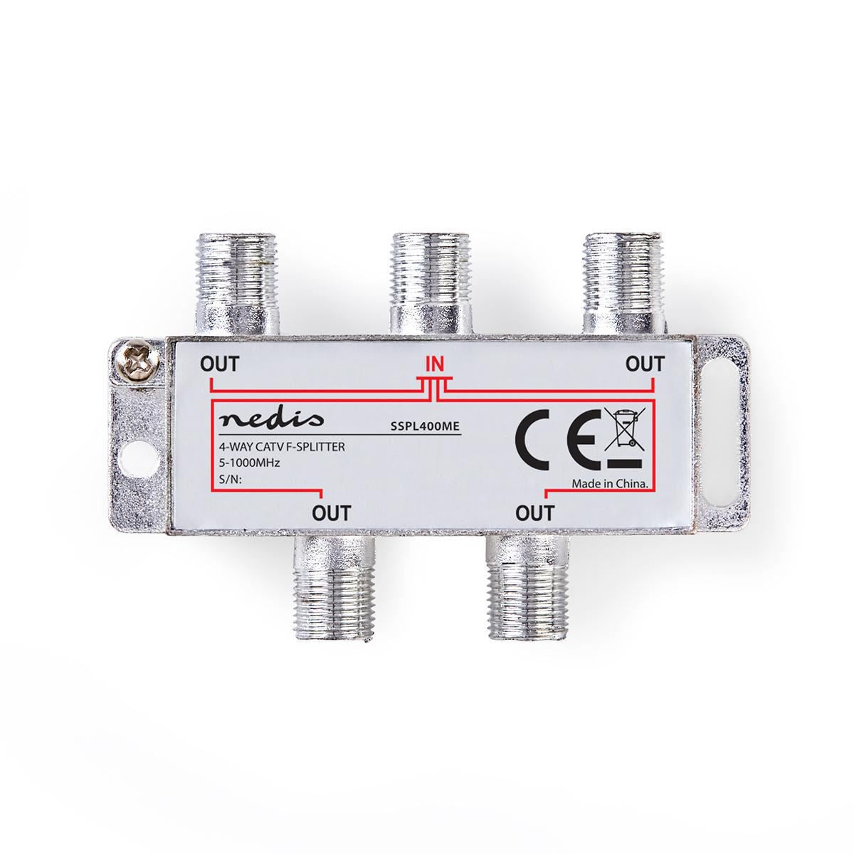 Nedis CATV Splitter | 5 - 1000 MHz | Insertion loss: 8.0 dB | Number of outputs: 4 | 75 Ohm | Zinc Alloy