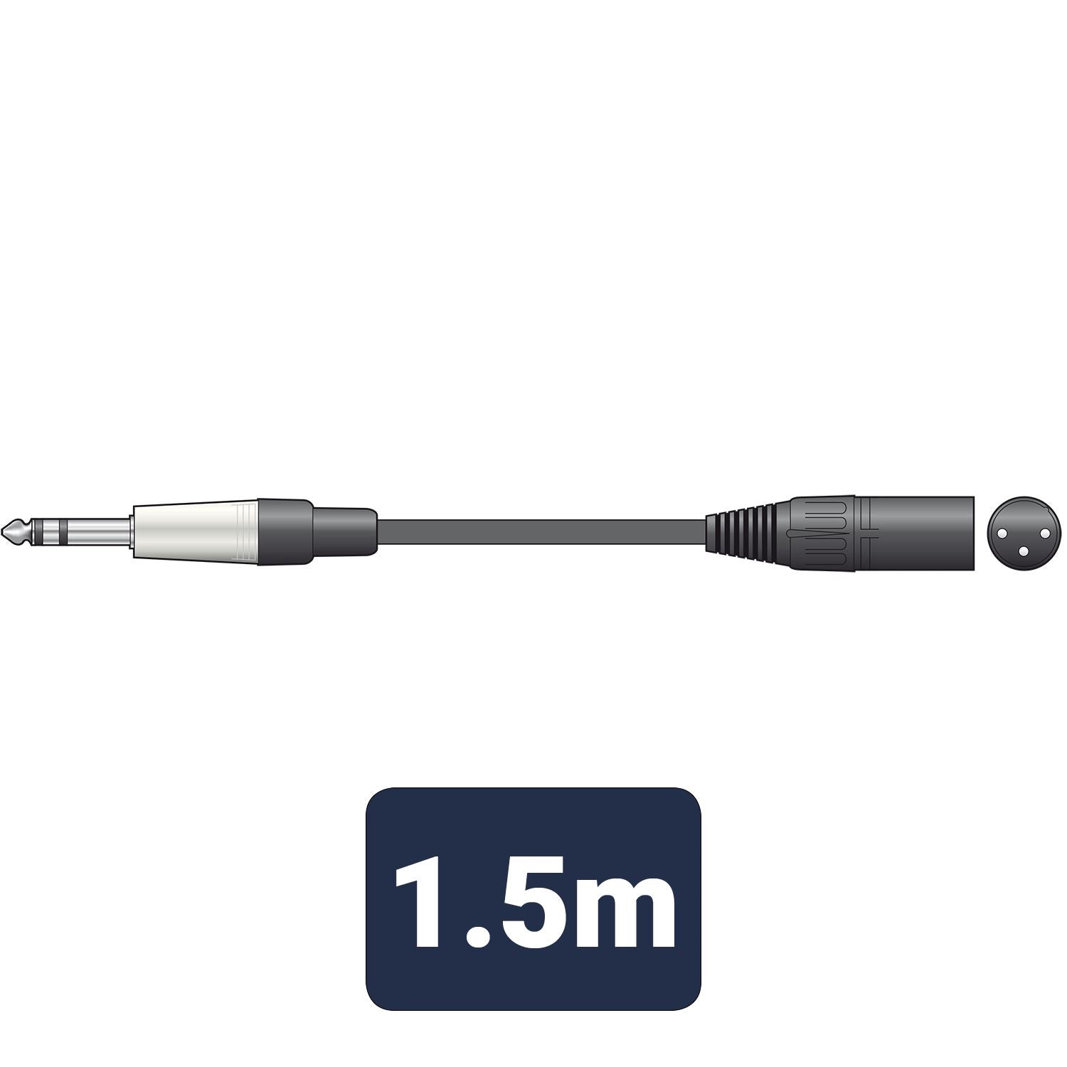 Citronic 1.5m Classic 6.35mm 1/4" Jack Plug to 3 Pin XLR Male Stereo TRS Balanced