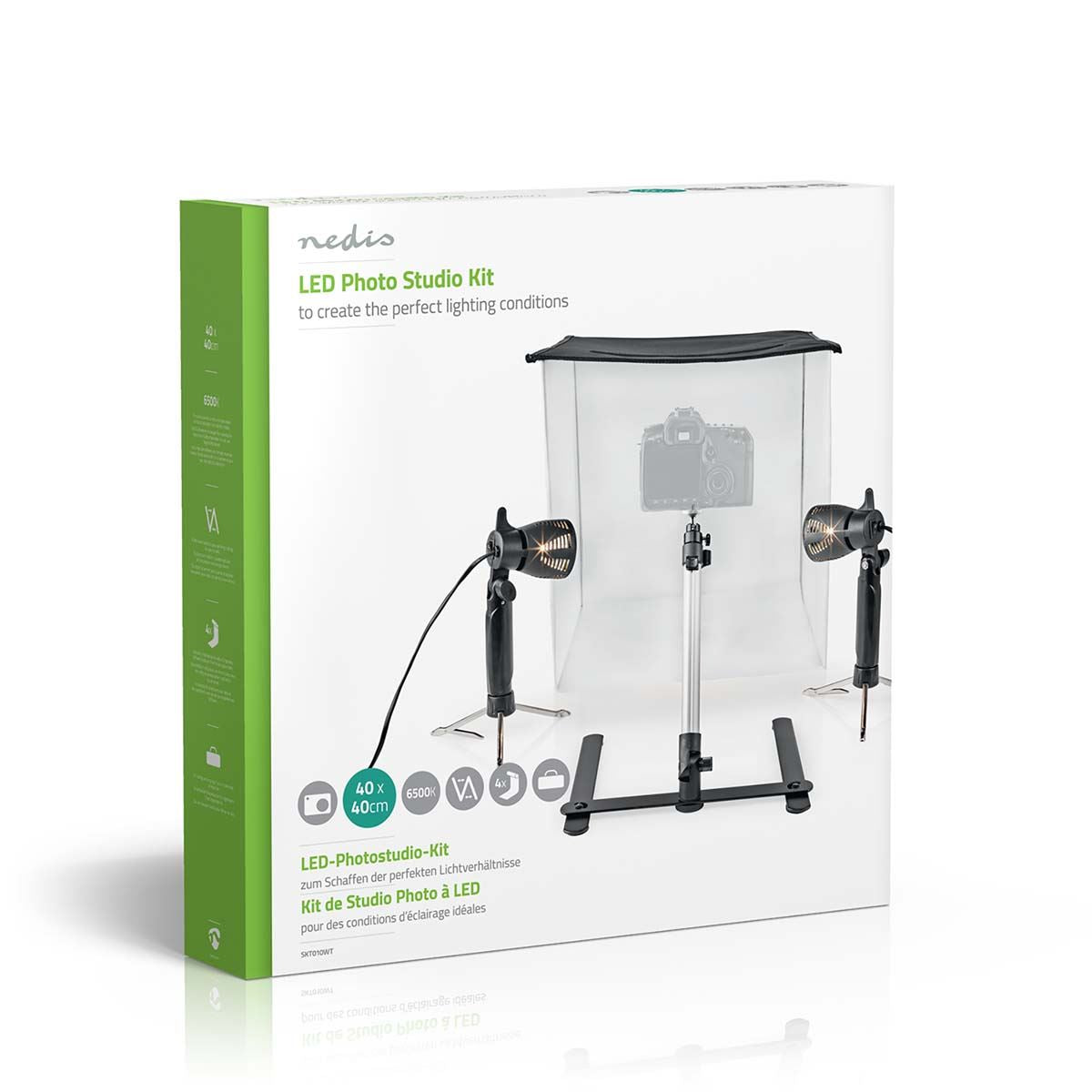 Nedis 40cm Photo Cube Portable Photo Studio Kit | 400 lm | Foldable | Backgrounds included | Travel bag included | Black