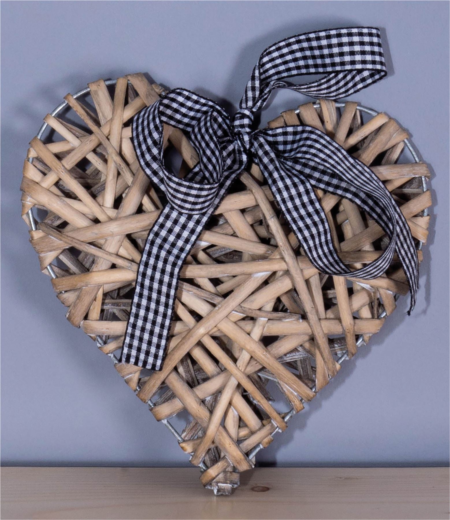 Woven Wicker Christmas Heart Rustic Hanging Decoration Light Grey