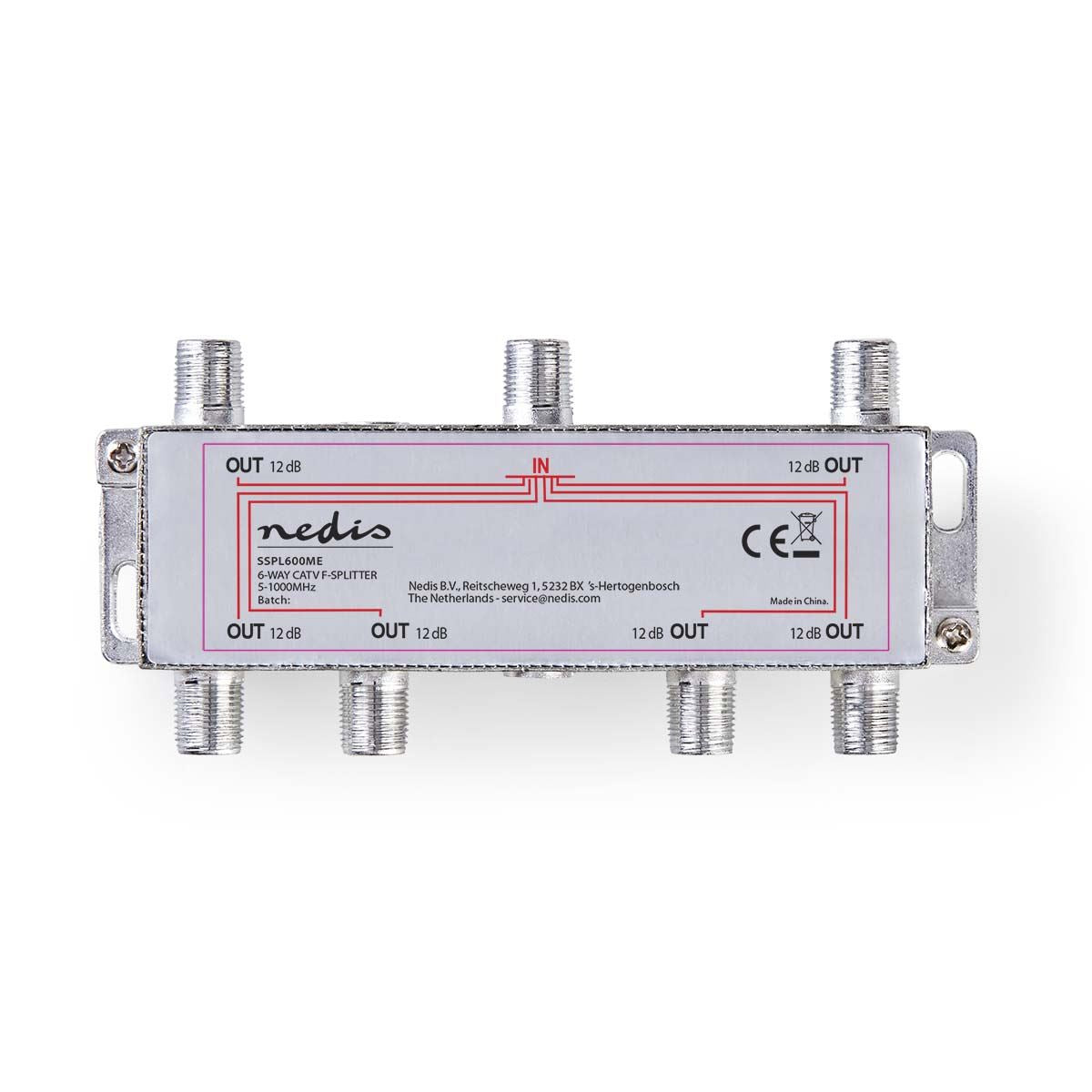 Nedis CATV Splitter | 5 - 1000 MHz | Insertion loss: 10.0 dB | Number of outputs: 6 | 75 Ohm | Zinc