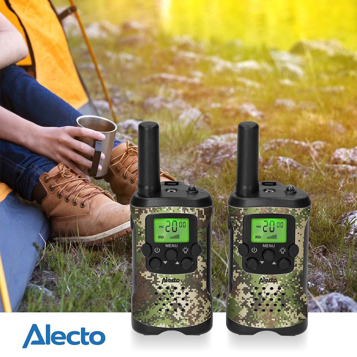 Alecto Walkie-Talkie Set | 2 Handsets | Up to 7 km | LCD | Frequency channels: 8 | VOX | up to 3 Hours | Camouflage