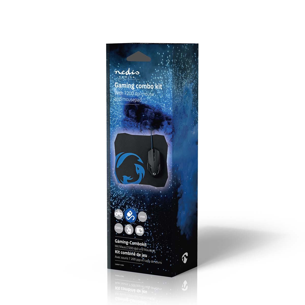 Nedis Gaming Mouse & Mouse Pad Set | Wired | 1200 / 2400 / 4800 / 7200 dpi | Adjustable DPI | Number of buttons: 6 | Right-Handed | 1.50 m | Without Lighting