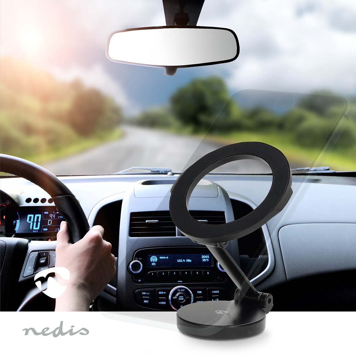 Nedis Smartphone Car Mount | Magnetic | In-Car Window and Dashboard | Universal | Adjustable Angle / Full Motion