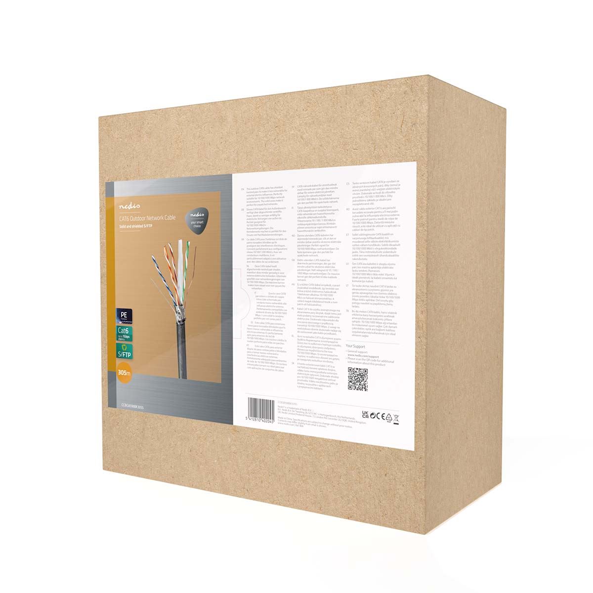 Nedis Network Cable Roll | CAT6 | Solid | S/FTP | Copper | 305.0 m | Outdoor | Round | PE | Black | Pull Box