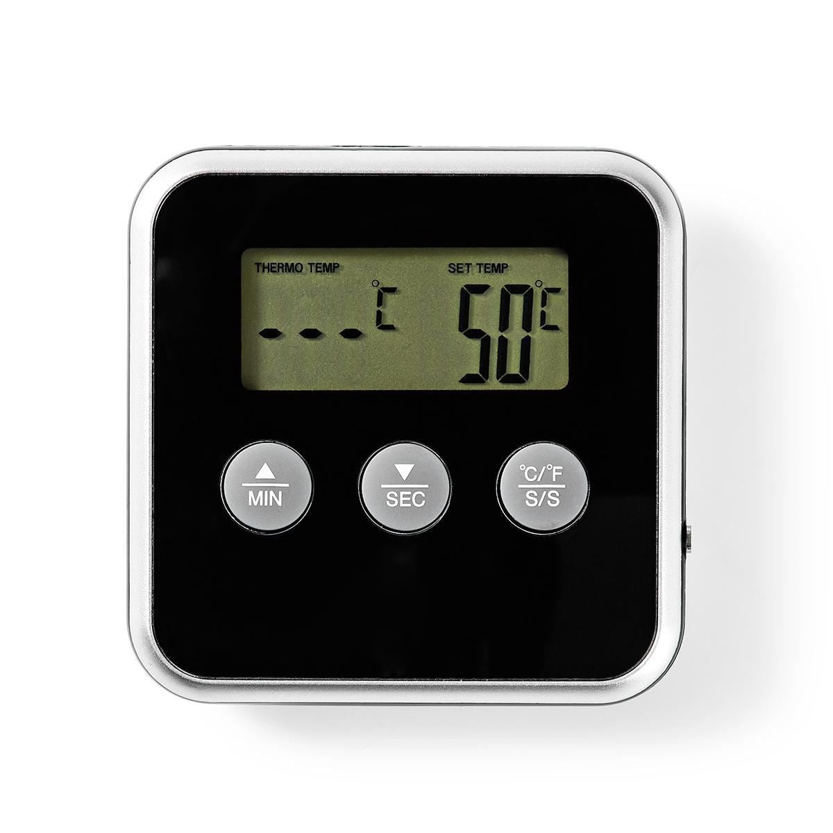 Nedis Meat Thermometer | Alarm / Timer | LCD Display | 0 - 250 °C | Black / Silver