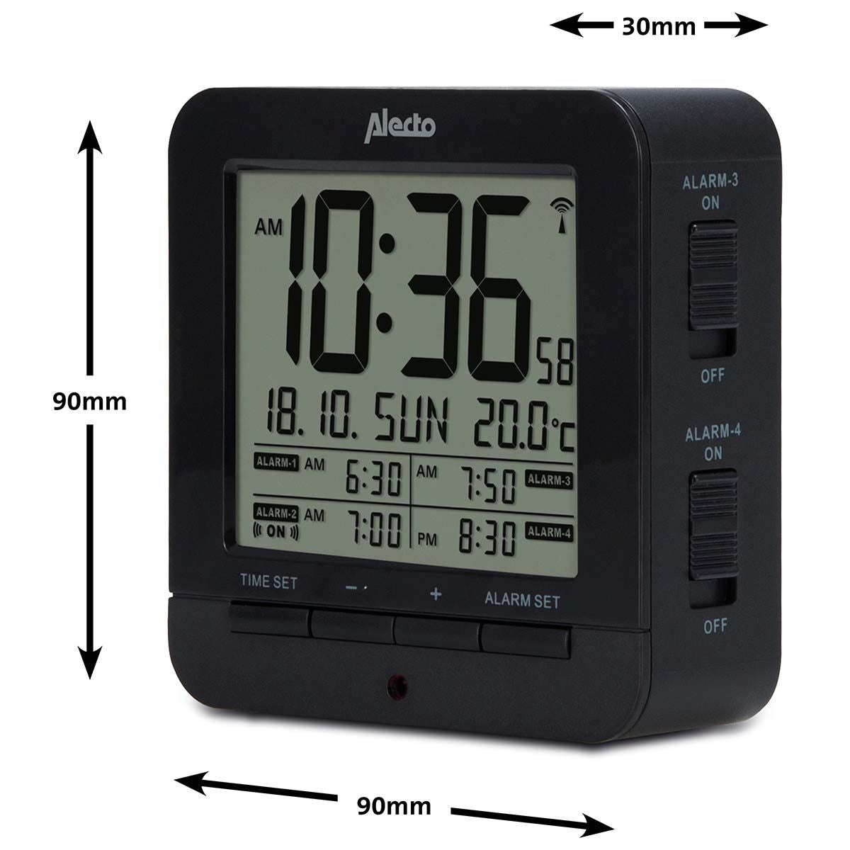 Alecto LCD Easy Read Alarm Clock with Snooze , 4 Alarm Settings and Indoor Thermometer | Black