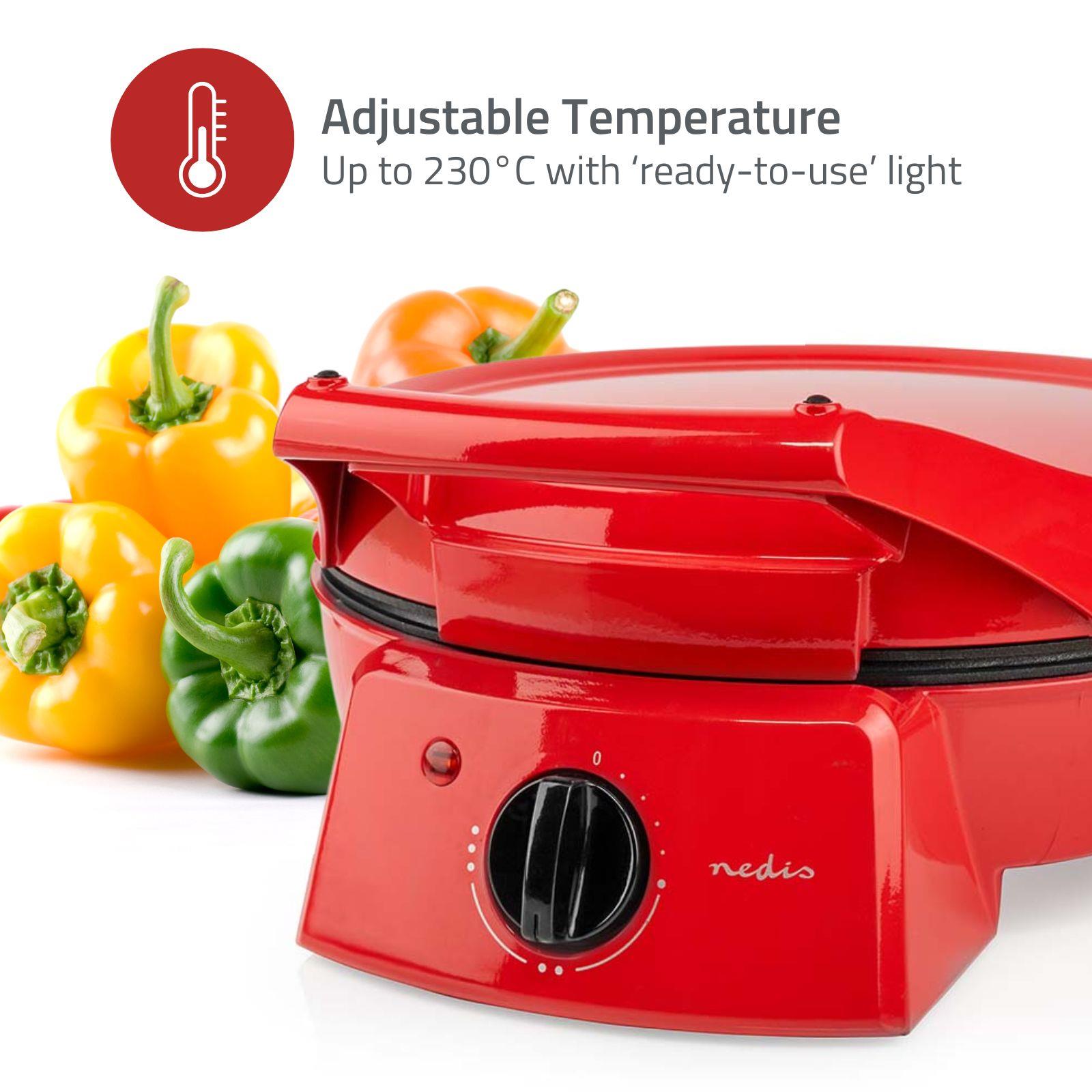 Nedis Electric Pizza Maker & Grill, 1800W, with Non-Stick 12" Plates, Adjustable Temperature & 180° Opening