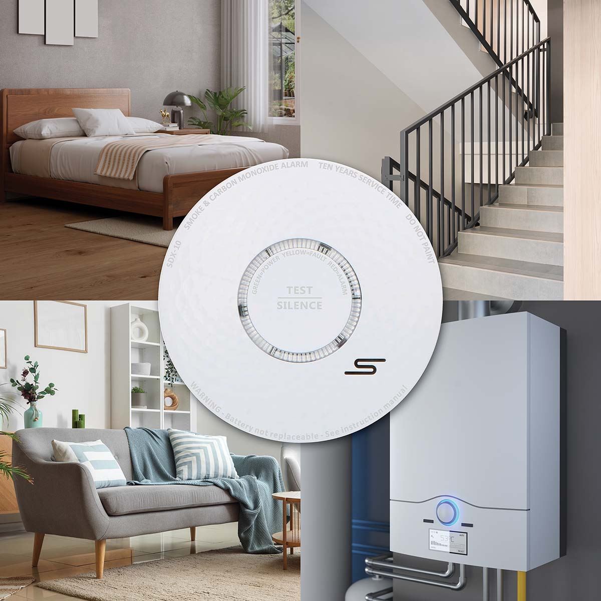 Alecto SDX10 | Smoke and Carbon Monoxide Alarm | Battery Powered | Sensor life cycle: 10 year | EN 50291 | Android™ / IOS | With test button | 85 dB | White