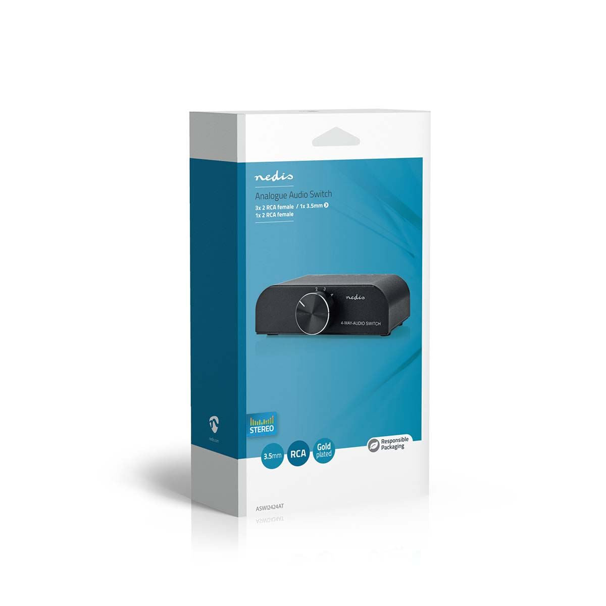 Nedis Analogue Audio Switch | 4 port(s) | Connection input: 1x 3.5 mm Audio Input / 3x (2x RCA Female) to Connection output: 1x (2x RCA Female) | Manual | Metal | Anthracite