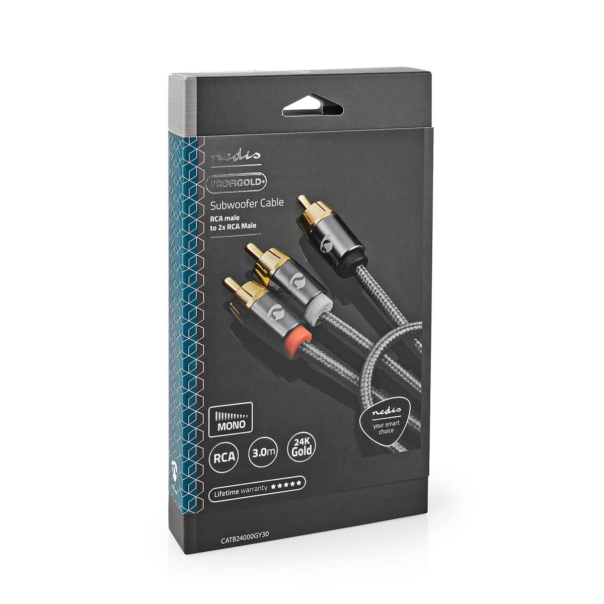 Nedis Subwoofer Cable | RCA Male | 2x RCA Male | Gold Plated | 3.00 m | Round | 4.5 mm | Grey / Gun Metal Grey | Cover Window Box