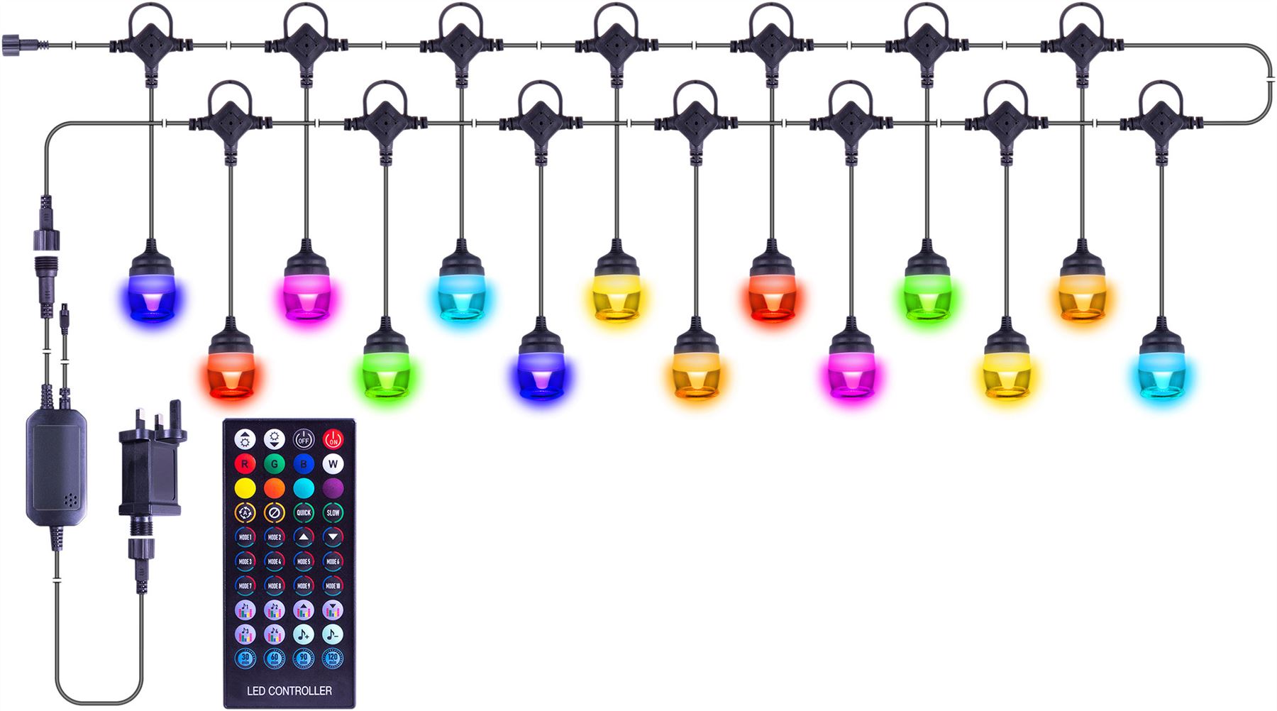 LED 14 Lamp Decorative Colour Changing Festoon Light AP and IR Remote Controlled