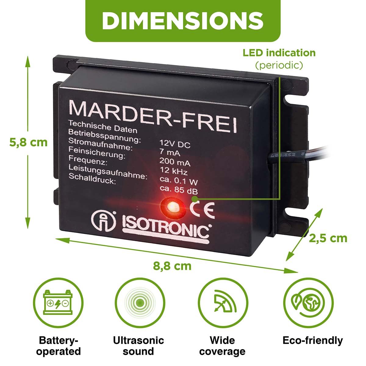 Isotronic Marten Repellent Device 12 kHz Outdoor 12 V