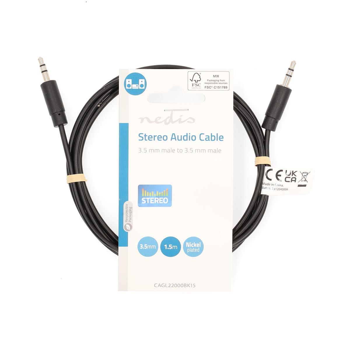 Nedis Stereo Audio Cable | 3.5 mm Male | 3.5 mm Male | Nickel Plated | 1.50 m | Round | Black | Label