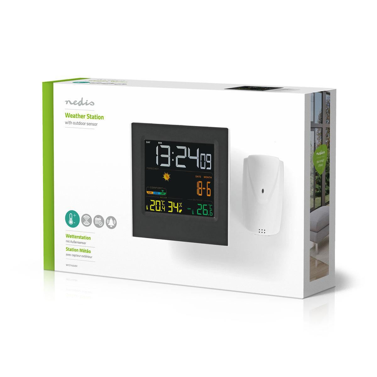 Nedis Weather Station | Indoor & Outdoor | Including wireless weather sensor | Weather forecast | Time display | LED Display | Alarm clock function
