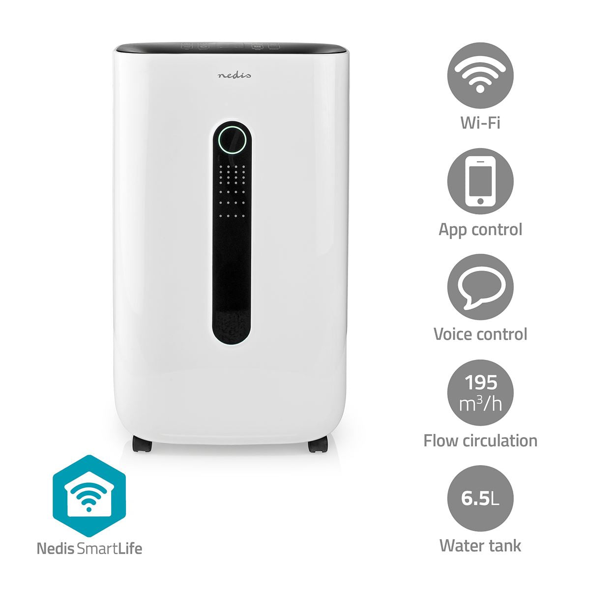 Nedis SmartLife Dehumidifier | Wi-Fi | 20 l/Day | Dehumidification / Continuous / Max+ / Dry laundry / Ventilation | Android™ / IOS | Adjustable hygrostat | 195 m³/h