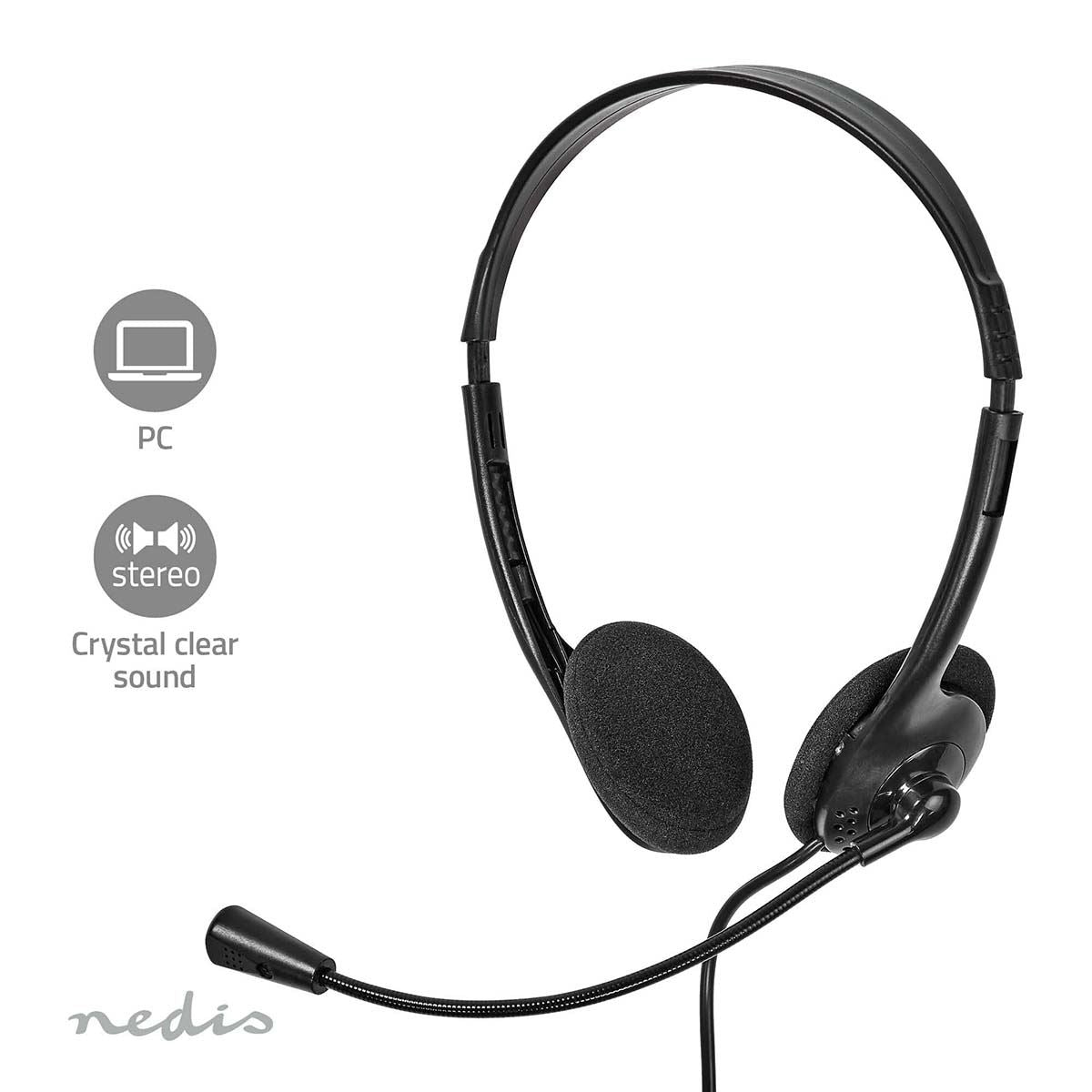 Nedis PC Headset | On-Ear | Stereo | USB Type-A / USB Type-C™ | Fold-Away Microphone | Black