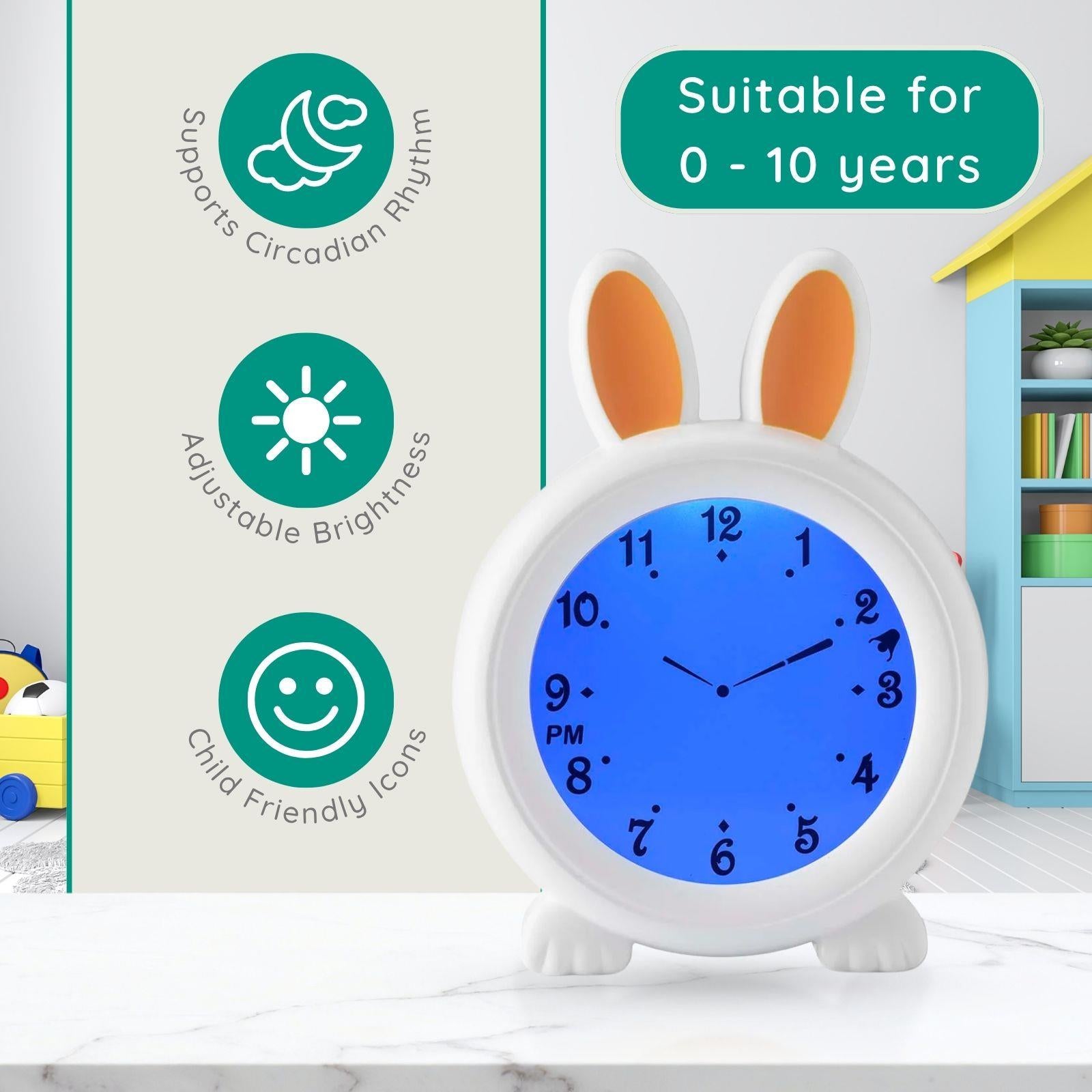 Alecto Childrens Sleep Trainer & Night Lamp Light / Alarm Clock Rory the Rabbit - White