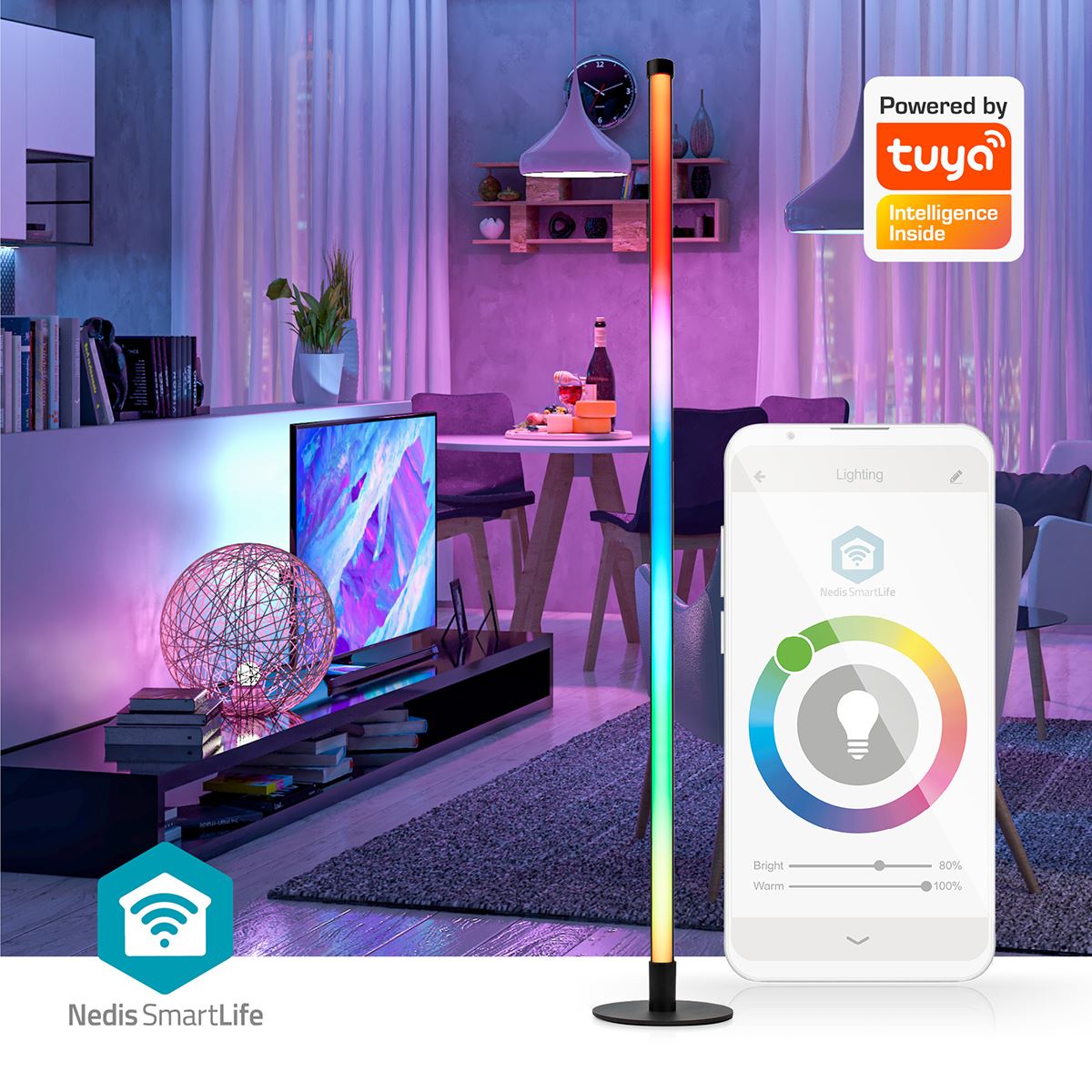 Nedis SmartLife Mood Light | Wi-Fi | Tube | 180 lm | RGBIC / Warm to Cool White | 2700 - 6500 K | 10 W | Metal / Silicone | 1 pcs